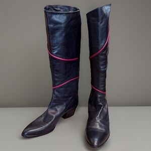 Vintage Luciano Padovan Italy Black Leather Knee High Boots EU40 US9